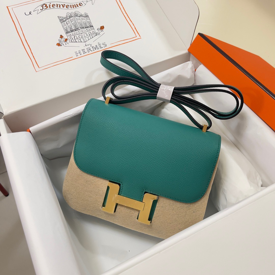 Hermes Constance 18 Mini Shoulder Bag In Vert Vertigo Epsom Leather